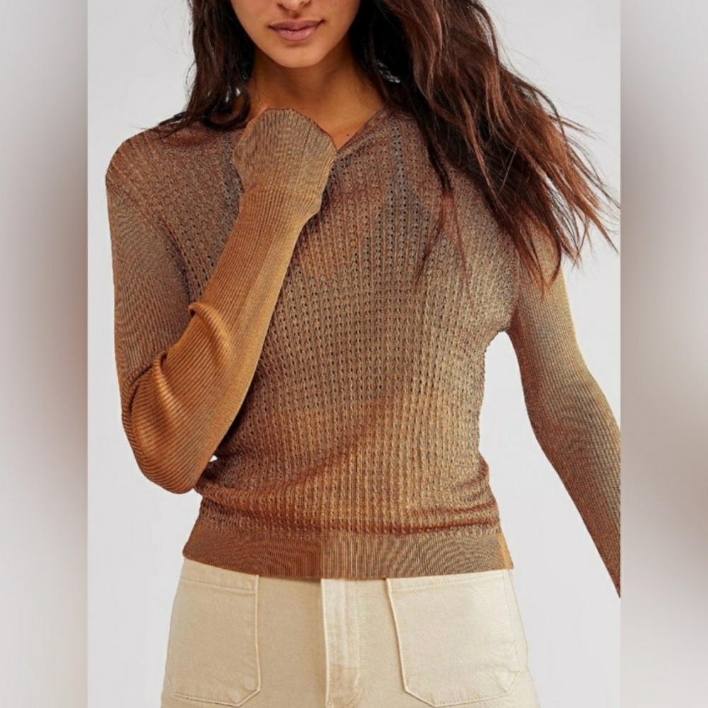 Free People H2O Crew Pullover/ Tiger Eye. NWT.